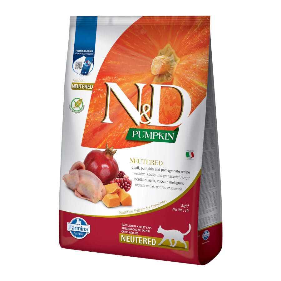 5 kg Farmina N&D Esterilizado Codorniz, Calabaza y Granada pienso para gatos, , large Imagen numero 1