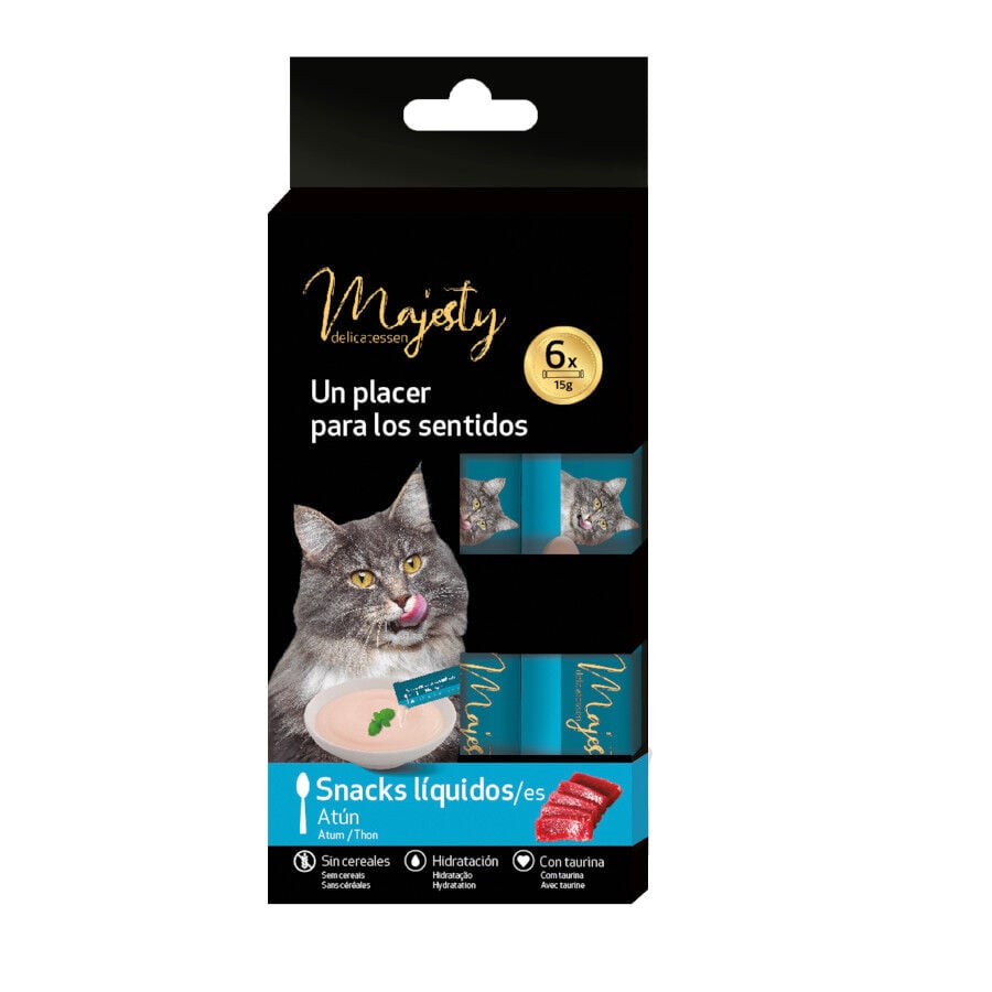 6 sobres x 15 g Majesty At&uacute;n snack l&iacute;quido para gatos, , large indicador imagen numero 1