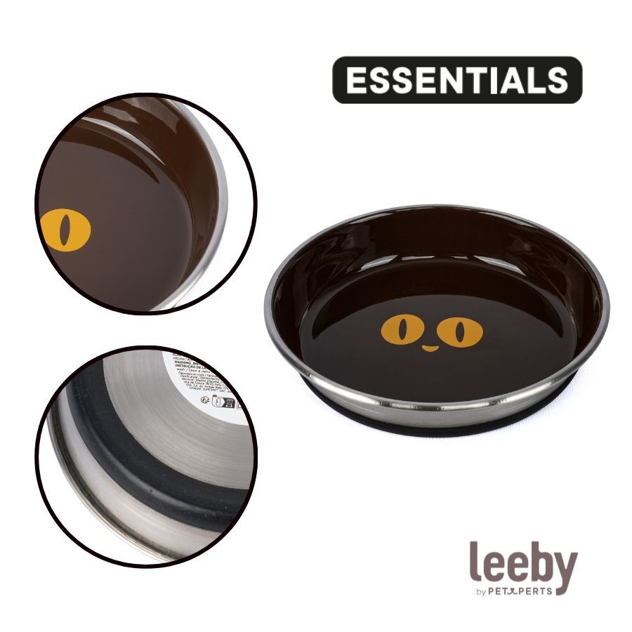 Leeby Comedero Acero Inoxidable Antideslizante Marr&oacute;n para gatos, , large indicador imagen numero 3