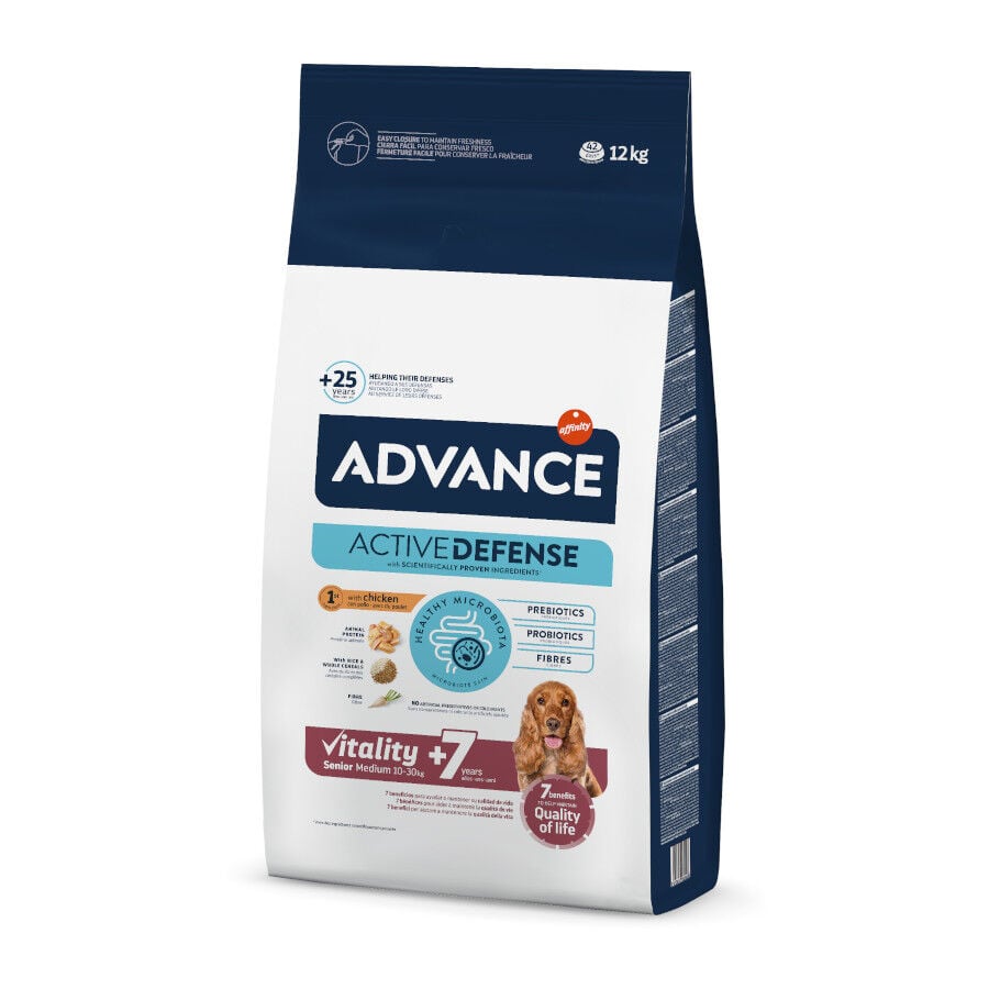 12 kg Advance Medium Senior +7 Active Defense Pollo y Arroz pienso para perros, , large indicador imagen numero 1