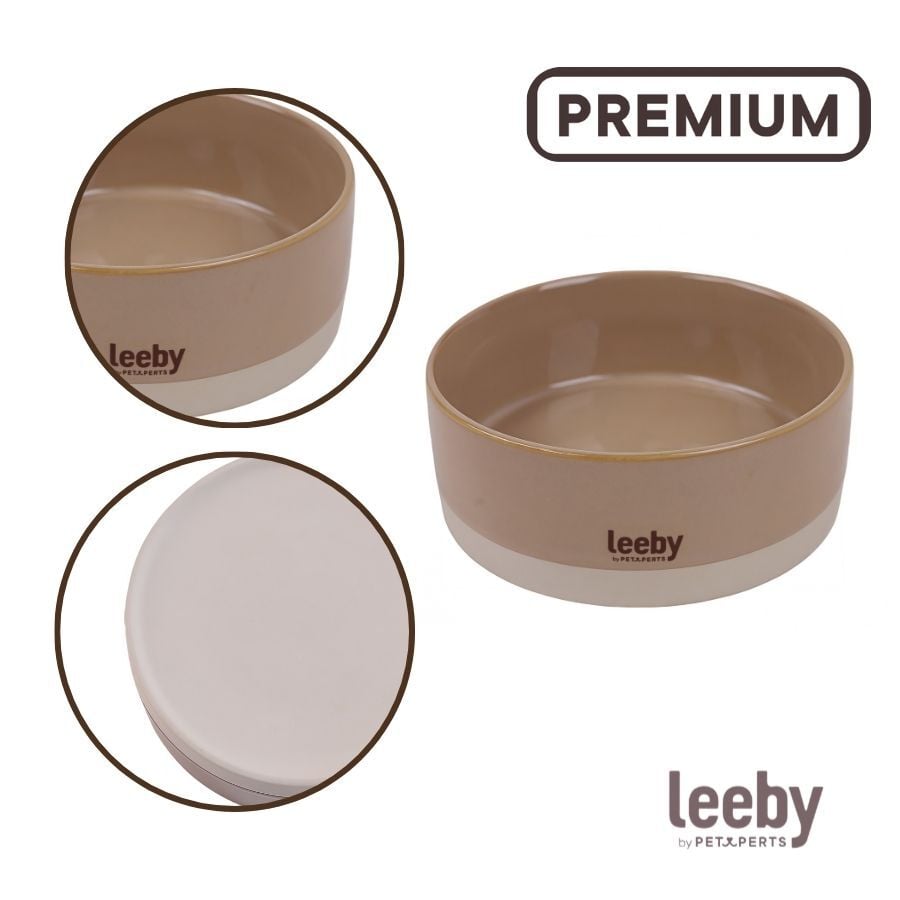 Leeby Comedero de Cer&aacute;mica Marr&oacute;n y Blanco para perros, , large indicador imagen numero 3