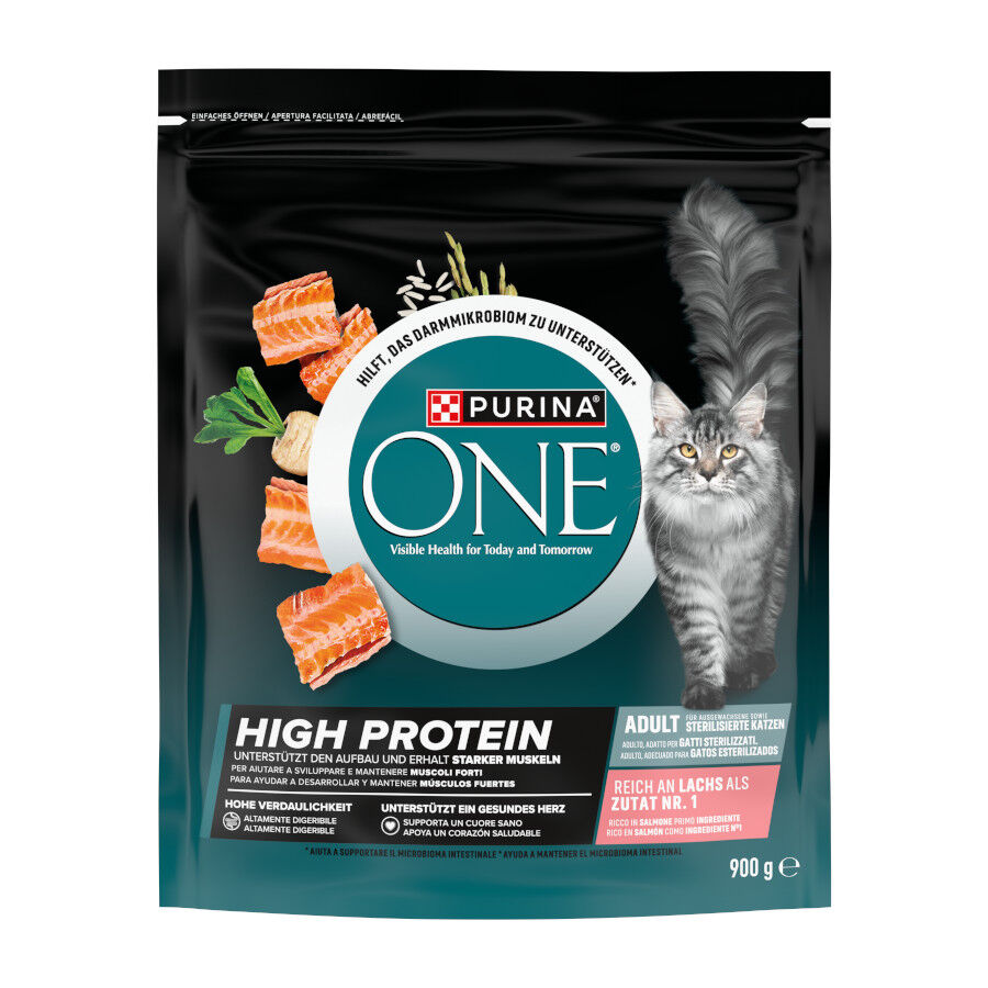 900 g Purina ONE Pienso High Protein esterilizado Salm&oacute;n para gatos, , large Imagen numero 1