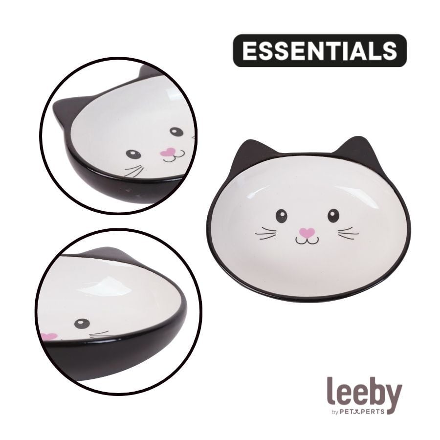 Leeby Comedero de Cer&aacute;mica Blanco y Negro con Orejitas para gatos, , large indicador imagen numero 3