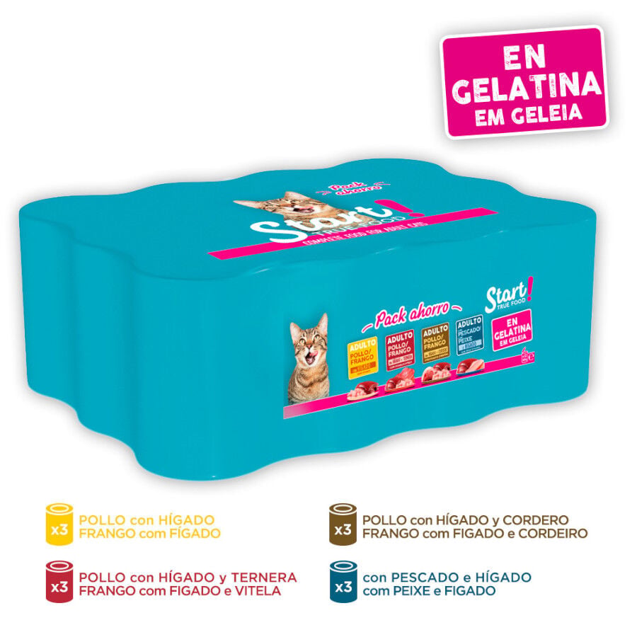 12 latas x 400 g Start Multipack de Carne y Pescado en Gelatina para Gatos, , large indicador imagen numero 2