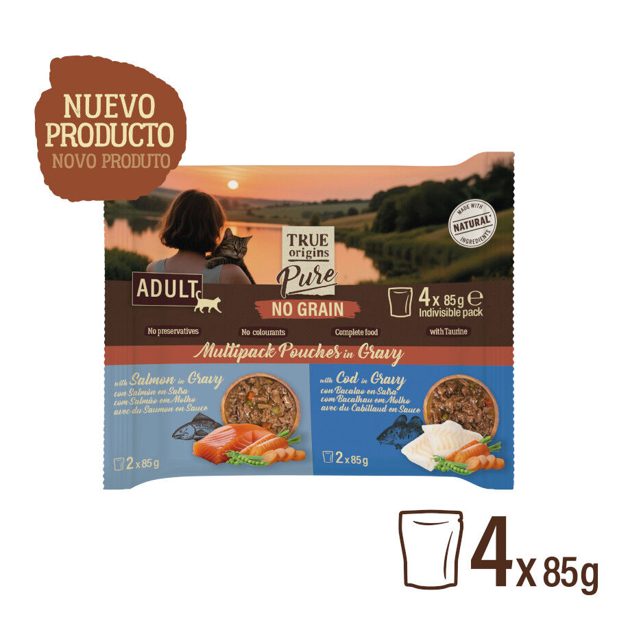 4 sobres x 85 g True Origins Pure Pescado en Salsa Sobres para gatos - Multipack, , large indicador imagen numero 2