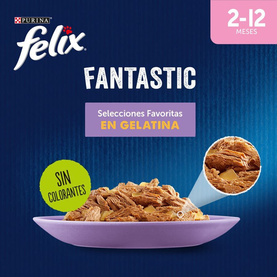 4 sobres x 85 g Felix Junior Fantastic Carne y Pescado en Gelatina sobre para gatos, , large Imagen numero 2