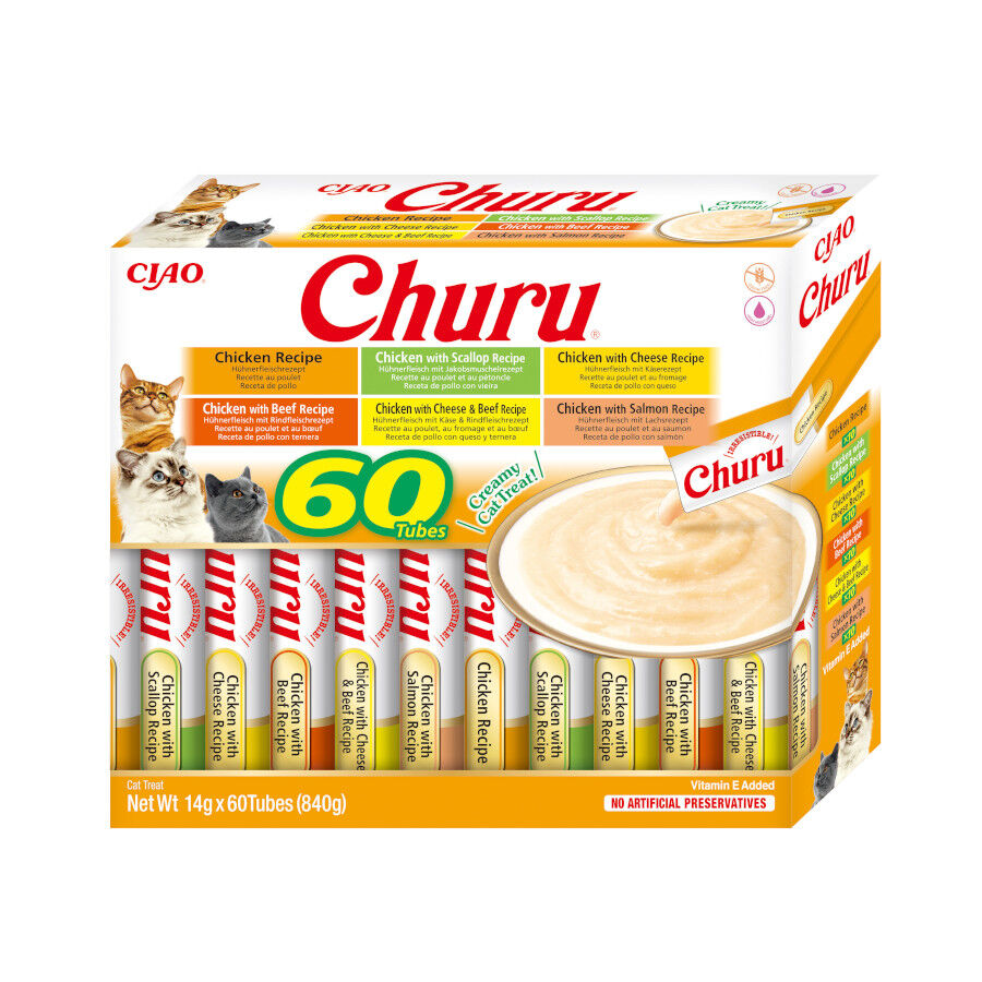 60 sobres x 14 g Churu Variedades de Pollo Snack L&iacute;quido para gatos, , large indicador imagen numero 1