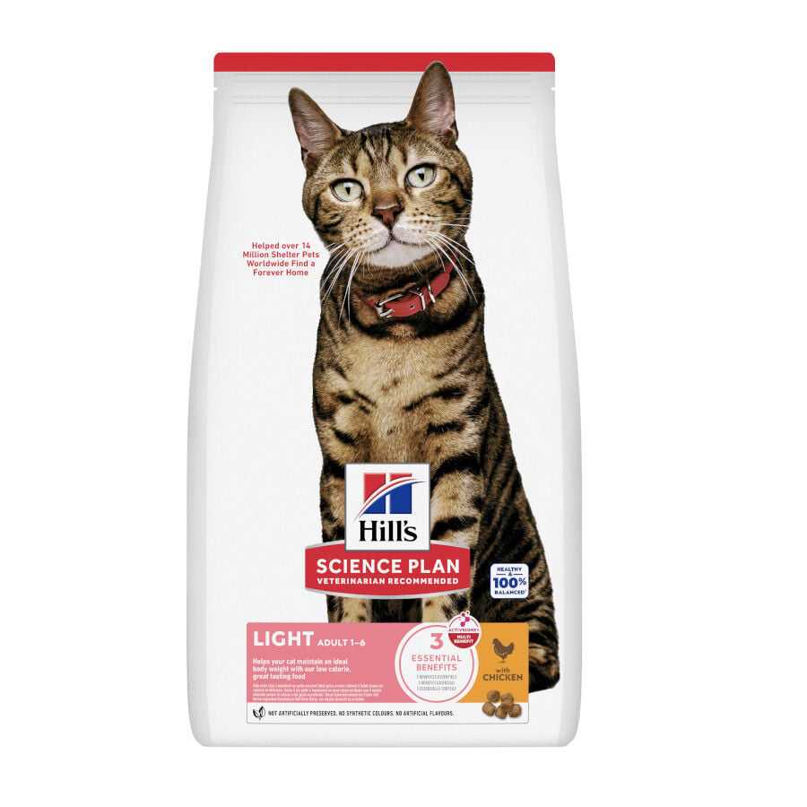 10 kg Hill's Science Plan Light Adult Pollo pienso para gatos, , large indicador imagen numero 1