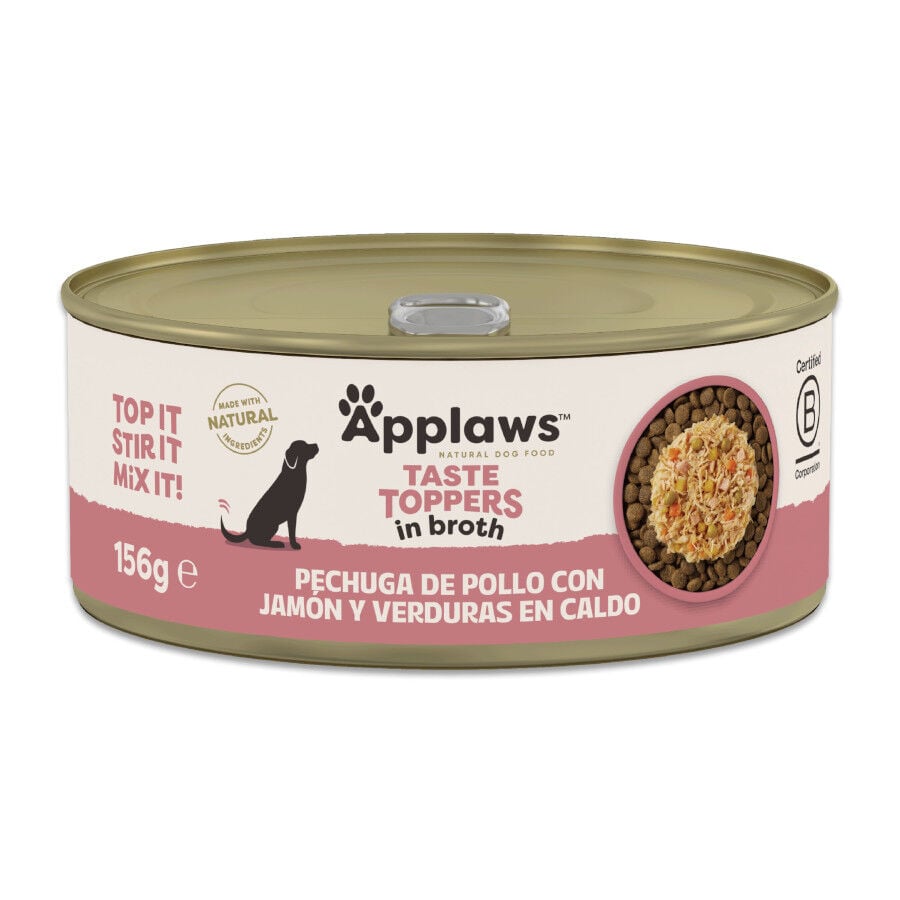 156 g Applaws Taste Toppers Pollo con Jam&oacute;n y Vegetales en Caldo lata para perros, , large indicador imagen numero 1