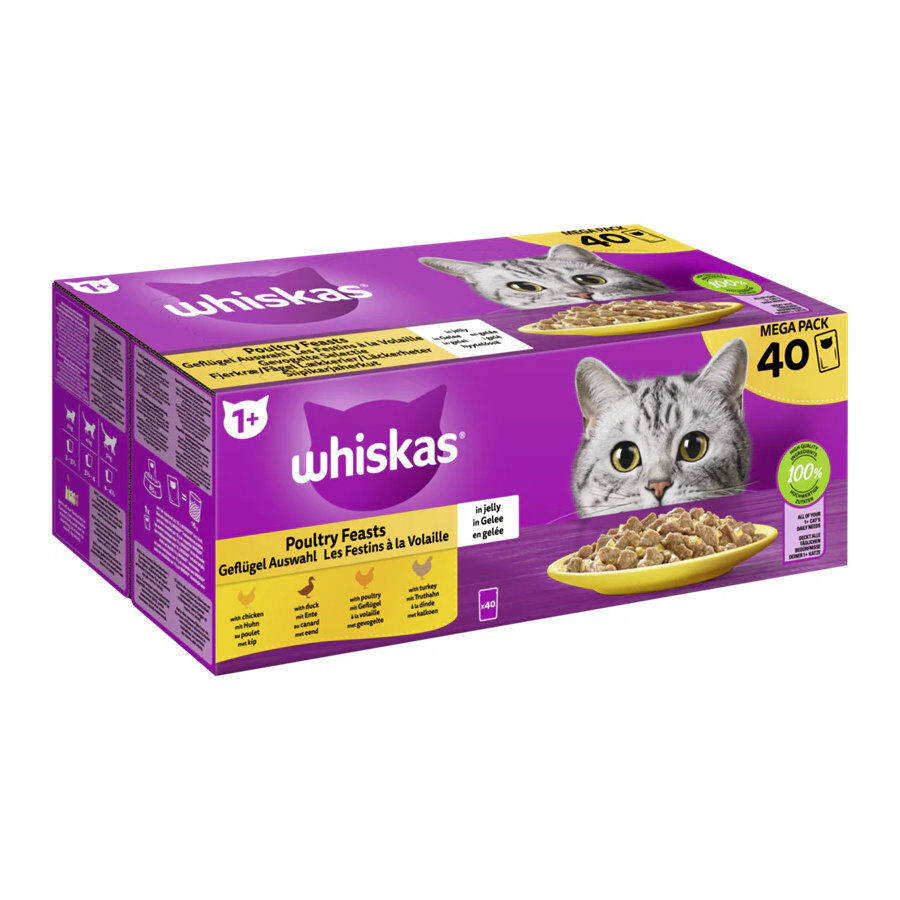 40 sobres x 85 g Whiskas Comida H&uacute;meda Gelatina Aves de Corral para gatos, , large Imagen numero 1