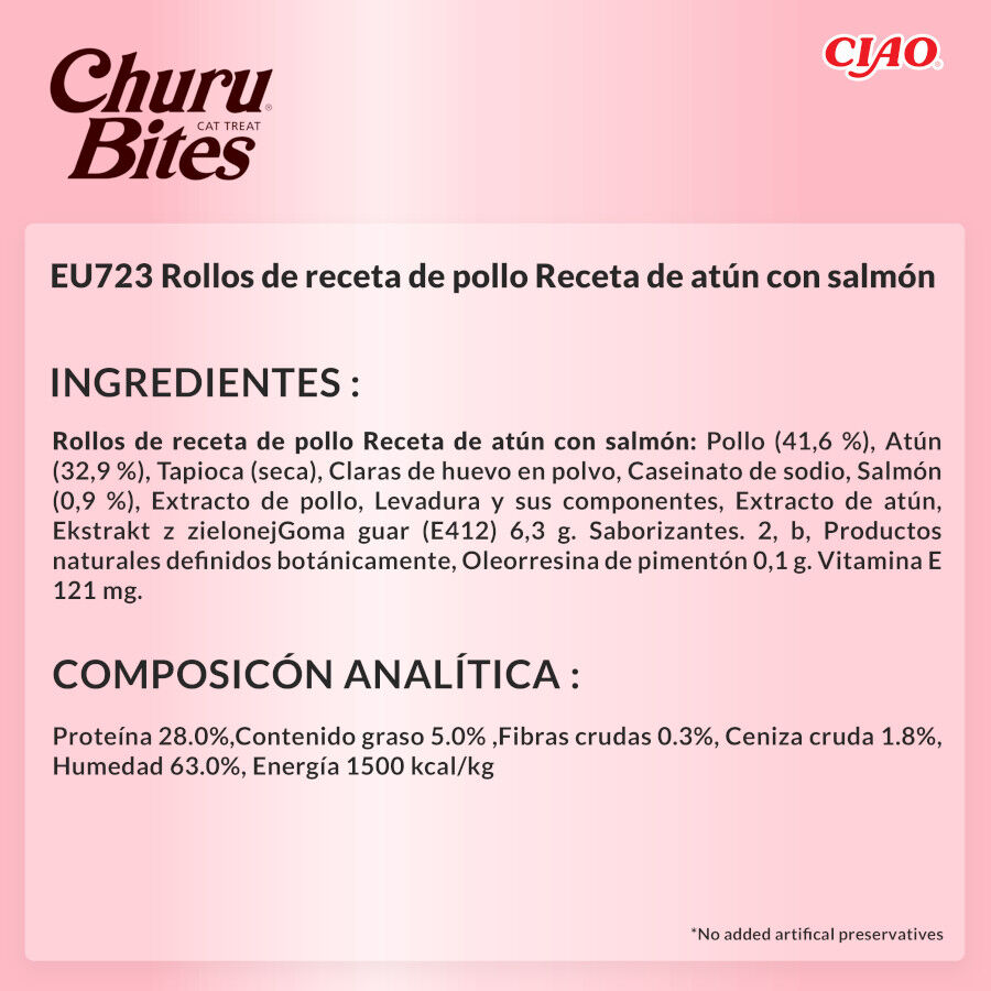 3 sobres x 10 g Churu Bocaditos Bites de Pollo y At&uacute;n con Salm&oacute;n para gatos, , large indicador imagen numero 4
