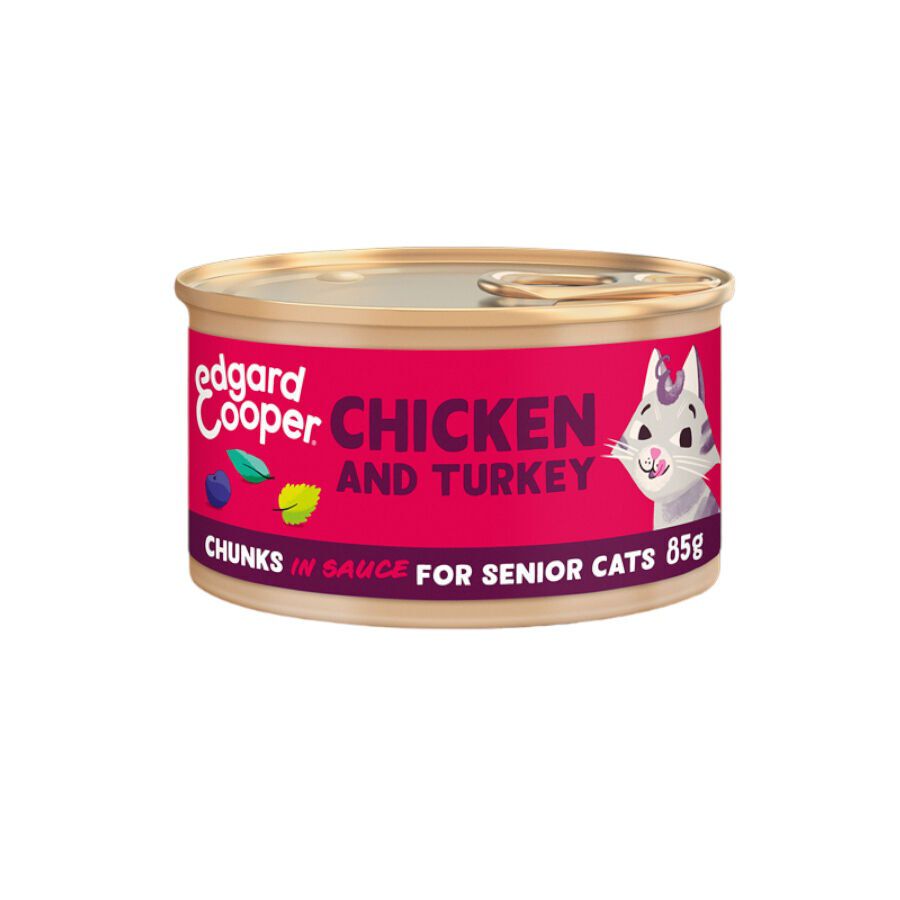 85 g Edgard & Cooper Senior Trocitos de Pollo y Pavo en Salsa lata para gatos, , large indicador imagen numero 1