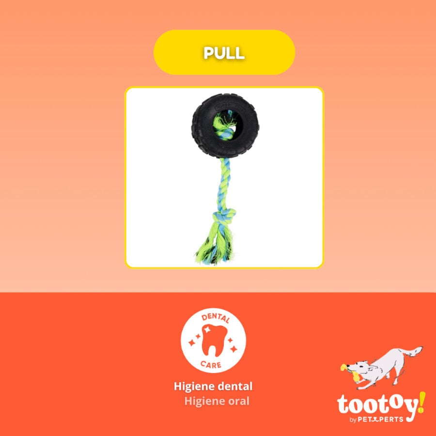 Tootoy! Mordedor Neum&aacute;tico de Goma con Cuerda para perros, , large indicador imagen numero 3