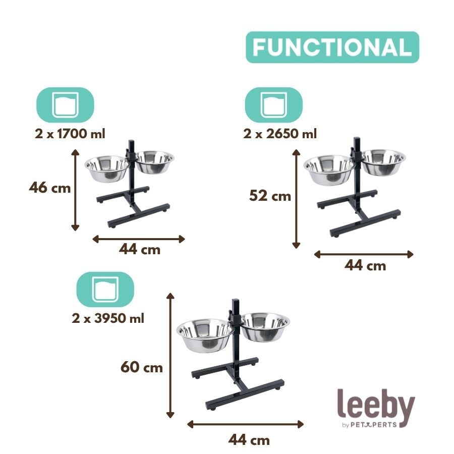 Leeby Comedero Doble Ajustable de  Acero Inoxidable para perros, , large indicador imagen numero 4