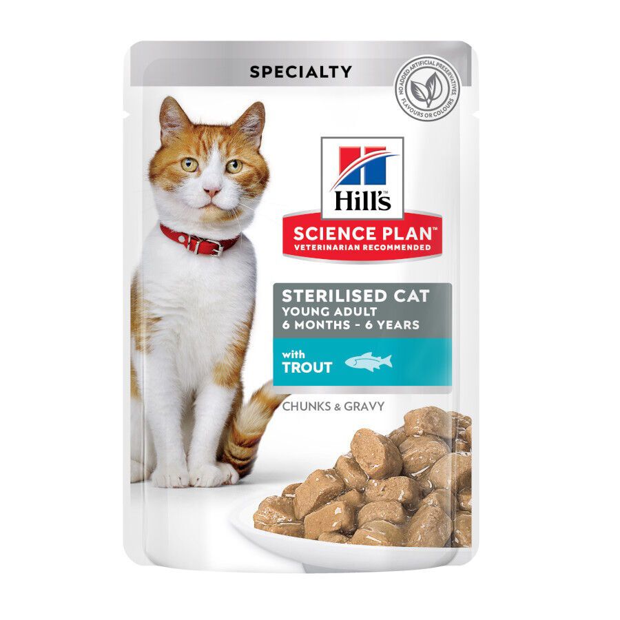85 g Hill's Science Plan Sterilised Young Adult Trucha Sobre en Salsa para gatos, , large Imagen numero 1