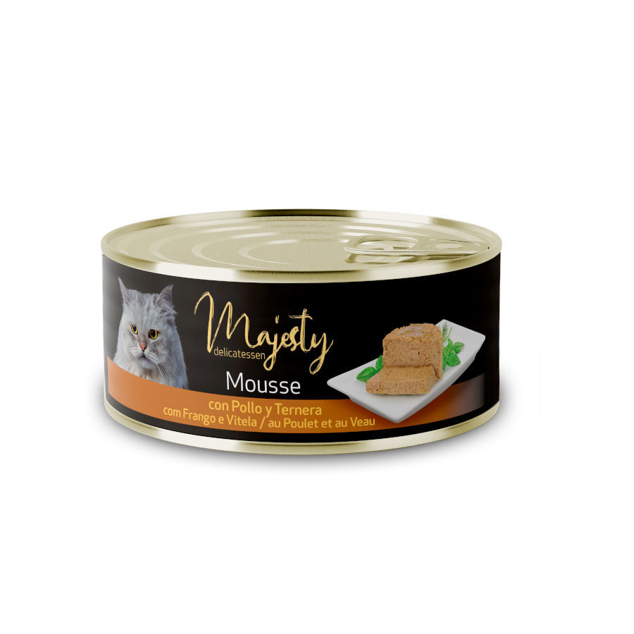 85 g Majesty Adult Mousse de Pollo y Ternera lata para gatos, , large indicador imagen numero 1