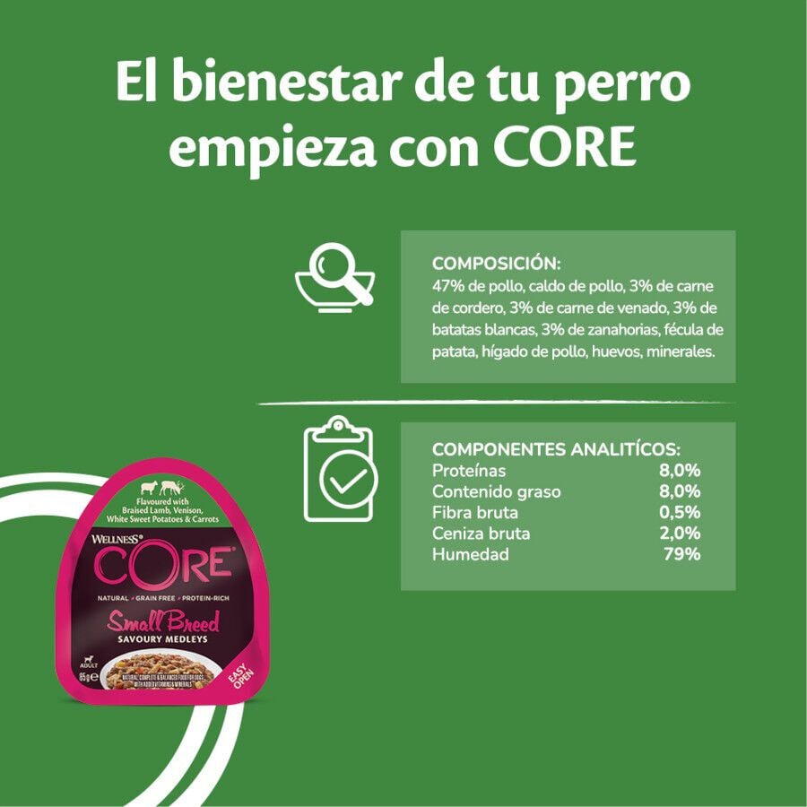 85 g Wellness Core Small Breed Grain Free Cordero y Venado tarrina para perros, , large indicador imagen numero 4
