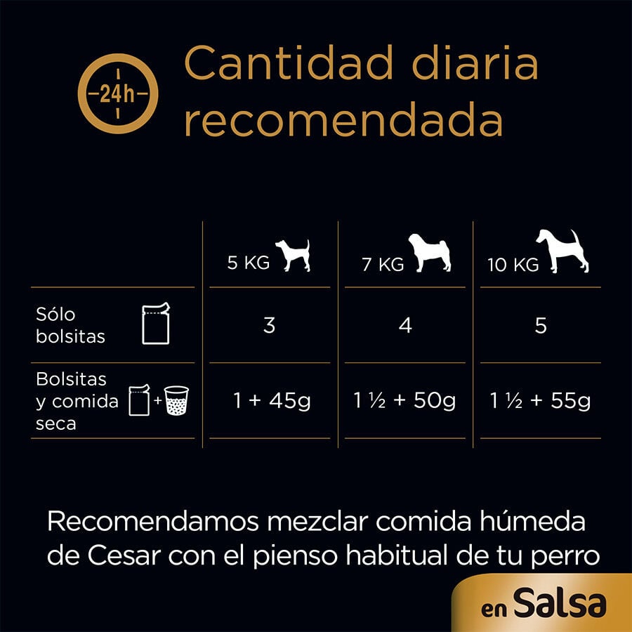 4 sobres x 100 g Cesar Carnes Mixtas Salsa en Bolsita para Perros , , large indicador imagen numero 6