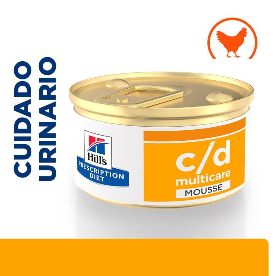 85 g Hill's Prescription Diet c/d Multicare Mousse de Pollo lata para gatos, , large indicador imagen numero 1