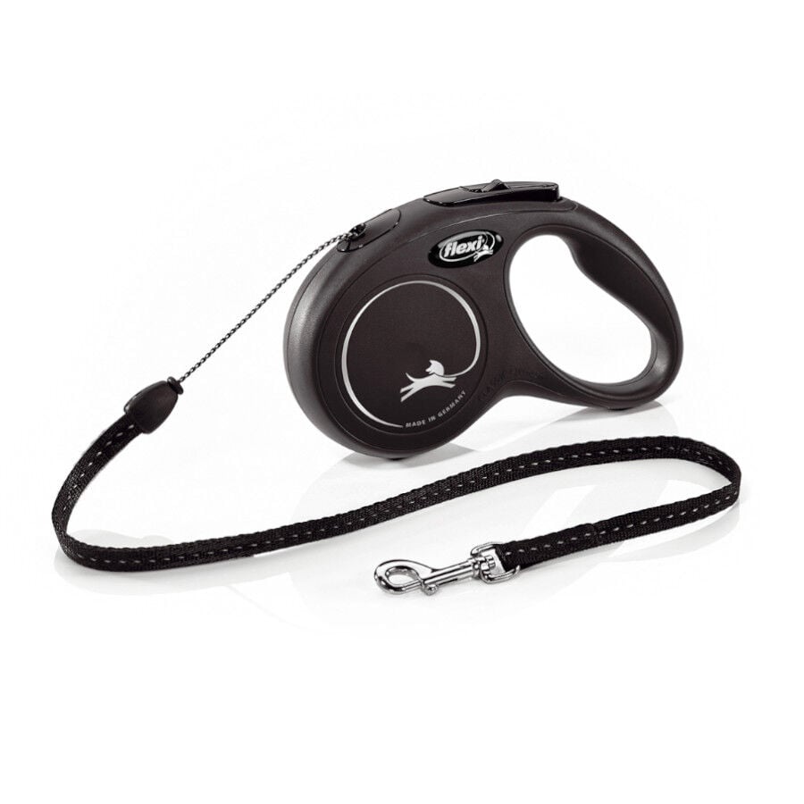 Flexi New Classic Correa de Cord&oacute;n Extensible Negra para perros