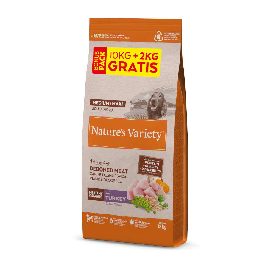 12 kg (10 + 2 kg &iexcl;gratis!) Nature's Variety Healthy Grains Adult Medium Maxi Pavo pienso para perros, , large Imagen numero 1