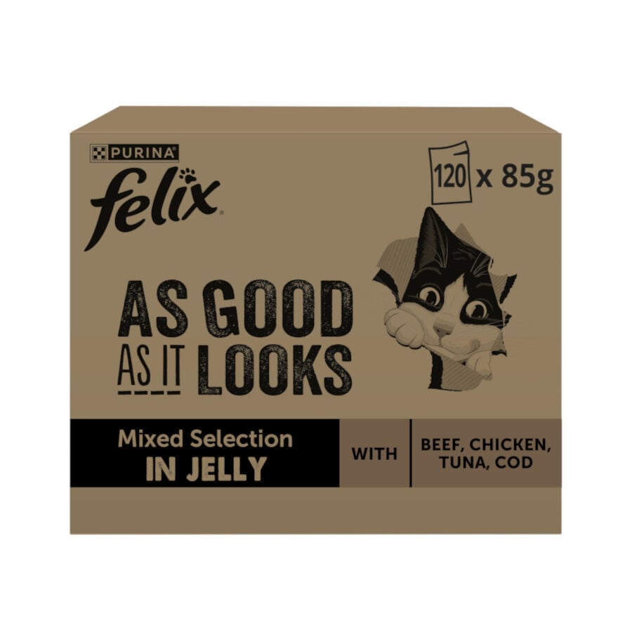 120 sobres x 85 g Felix Fantastic Selecci&oacute;n de Sabores en Gelatina Sobre para gatos, , large indicador imagen numero 1