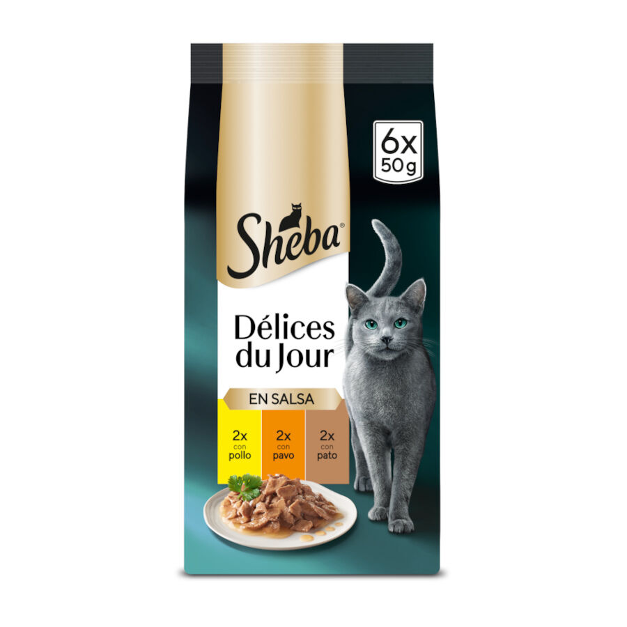 6 sobres x 50 g Sheba D&eacute;lices du Jour en Salsa de pollo, pavo y pato alimento h&uacute;medo para gatos, , large Imagen numero 1
