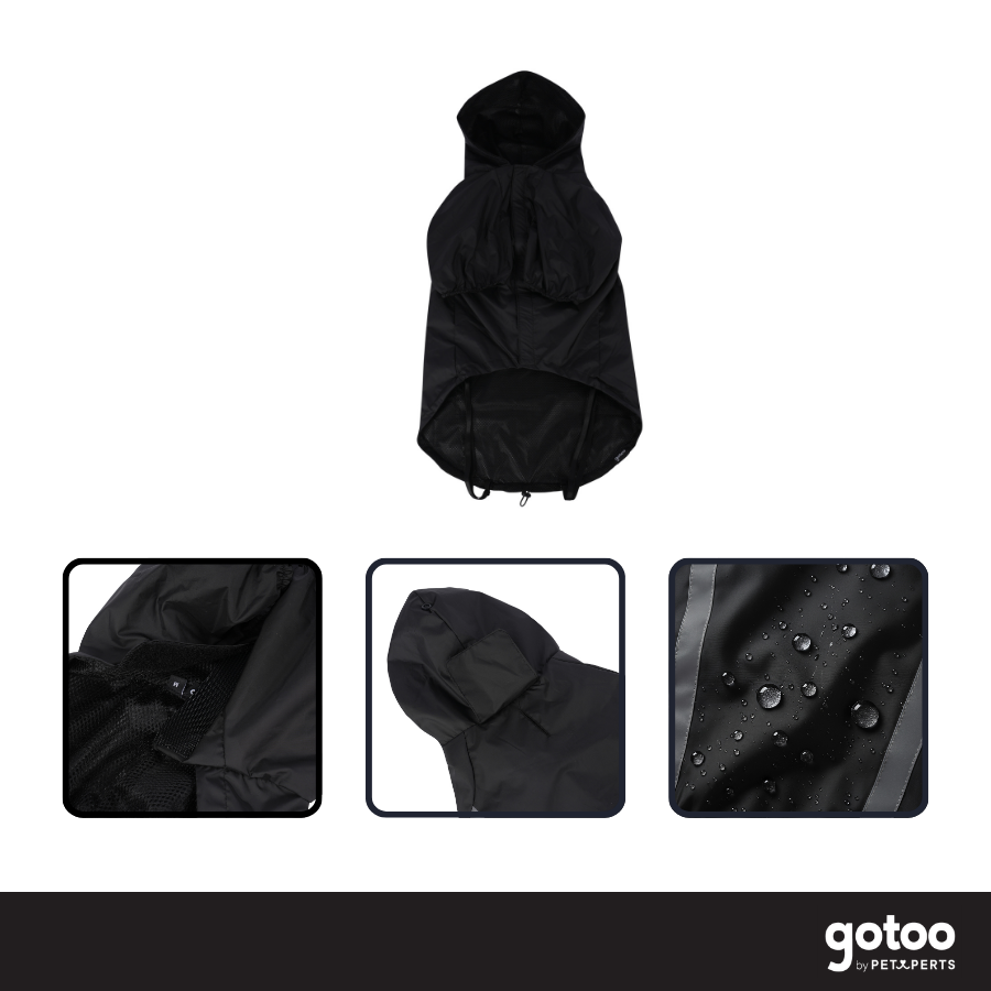 Gotoo Abrigo Impermeable Reflectante Negro para perros, , large indicador imagen numero 3