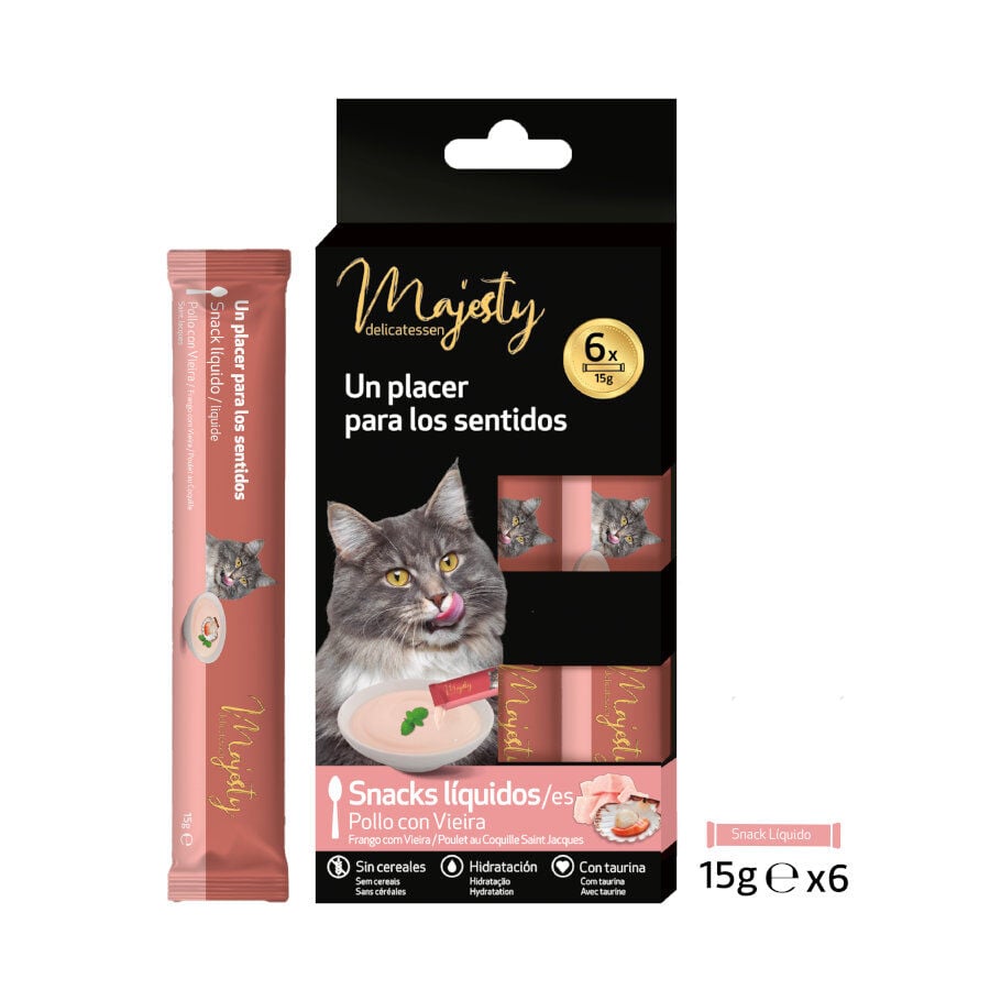 Majesty Pollo y Vieira snack l&iacute;quido para gatos
