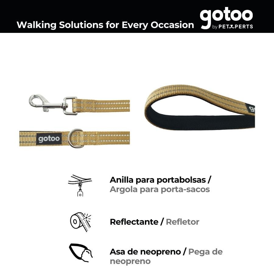 Gotoo Correa de nylon reflectante beige para perros, , large indicador imagen numero 3