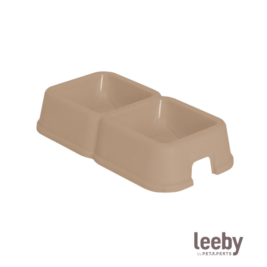 Leeby Comedero Doble Cuadrado Taupe para perros, , large indicador imagen numero 2