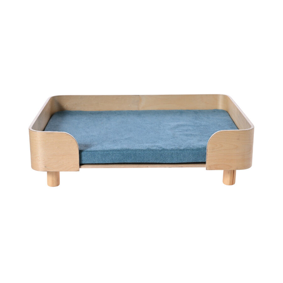 Leeby sof&aacute; de madera con colch&oacute;n azul para perros, , large Imagen numero 1
