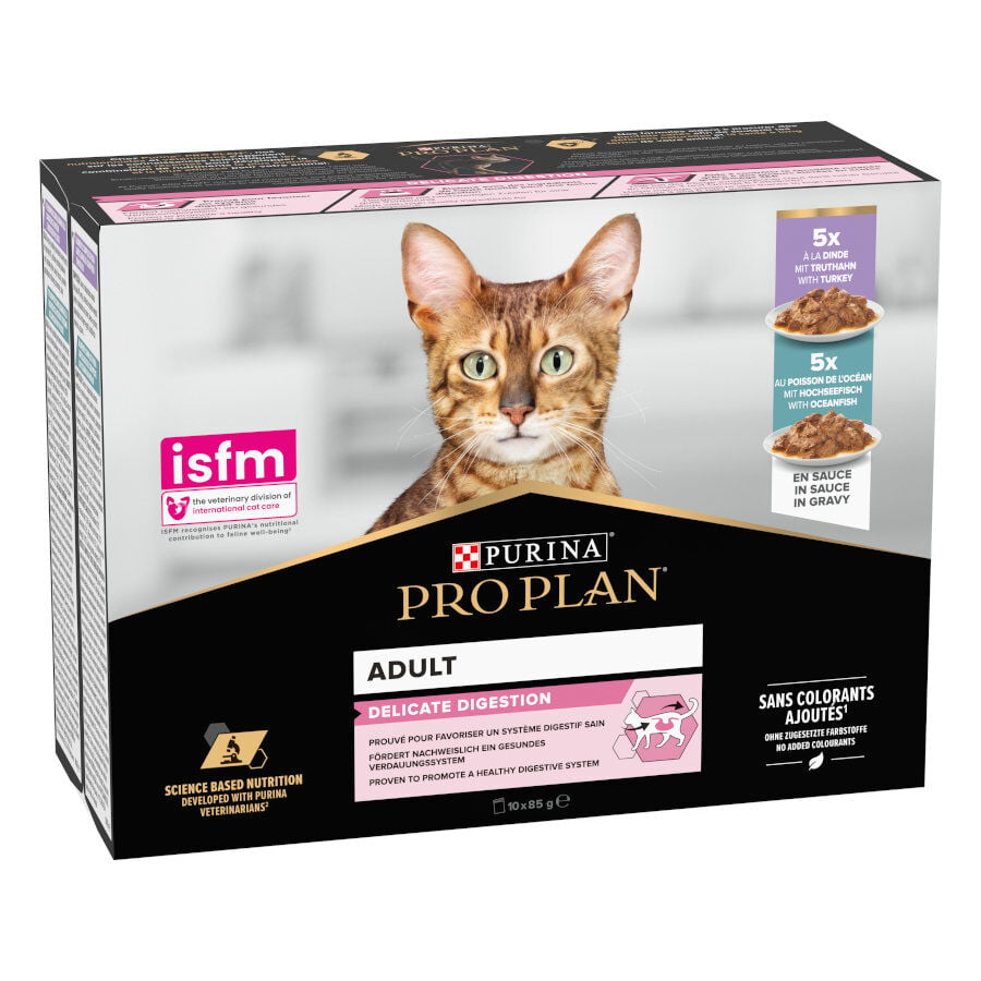 Pro Plan Adult Delicate Digestion Pavo y Pescado del Oc&eacute;ano en Salsa sobre para gatos - Multipack