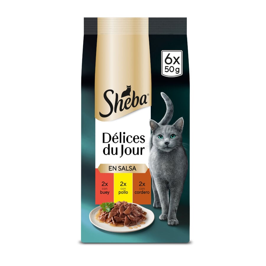 6 sobres x 50 g Sheba D&eacute;lices du Jour en Salsa de ternera, pollo y cordero alimento h&uacute;medo para gatos, , large Imagen numero 1