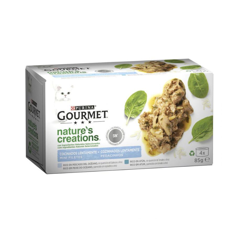 4 latas x 85 g Gourmet Nature's Creations Pescado del Oc&eacute;ano y At&uacute;n mini filetes para gatos, , large indicador imagen numero 1