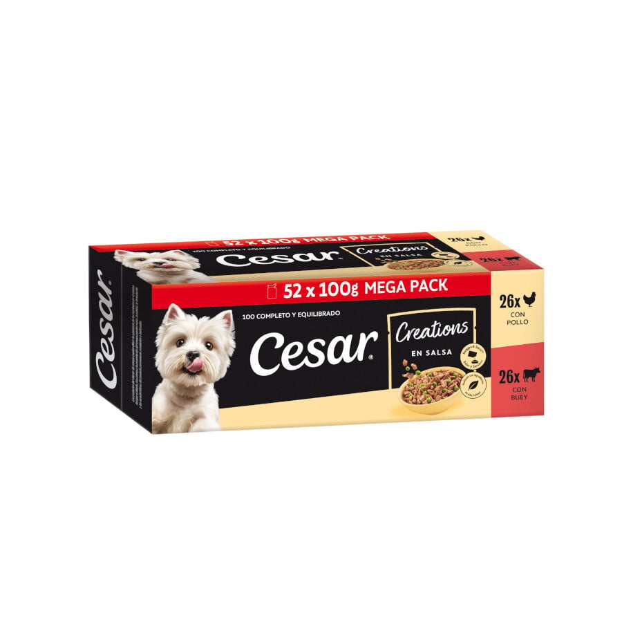 52 sobres x 100 g Cesar Selecci&oacute;n en Salsa Pollo y Buey sobres para perros - Multipack, , large indicador imagen numero 1