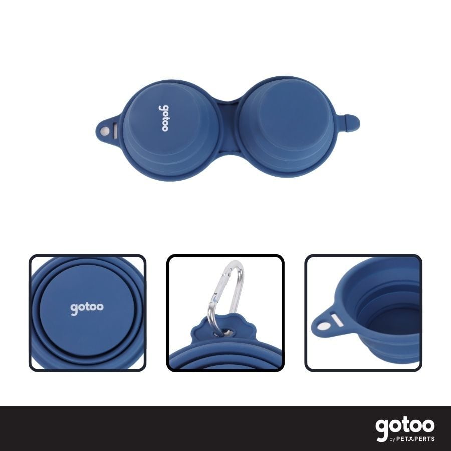 Gotoo Comedero Port&aacute;til Doble de Silicona Azul para perros y gatos, , large Imagen numero 3