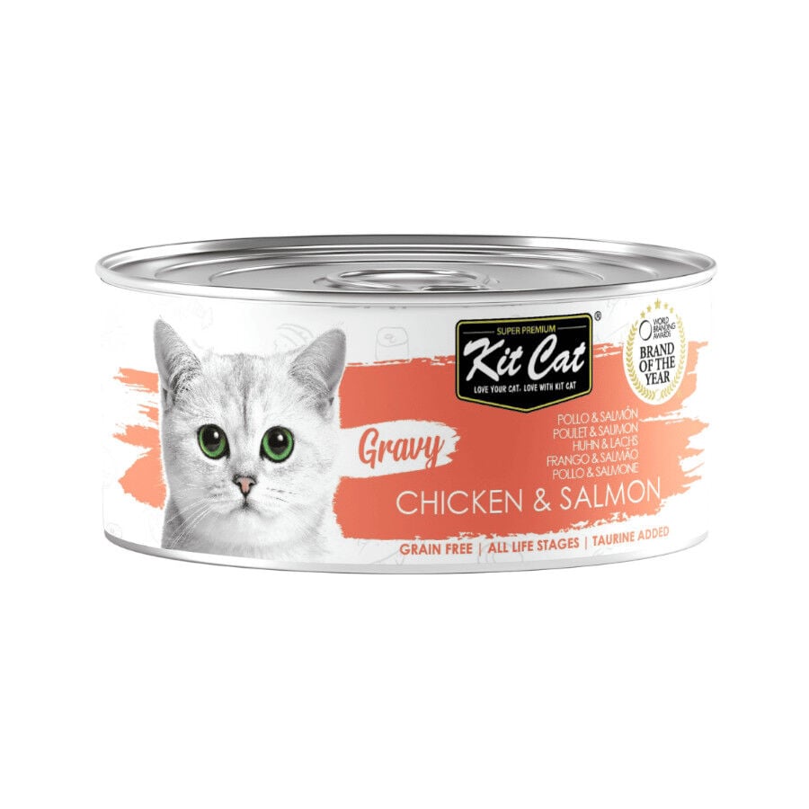 70 g Kit Cat Pollo con Salm&oacute;n Lata Salsa para gatos, , large indicador imagen numero 1