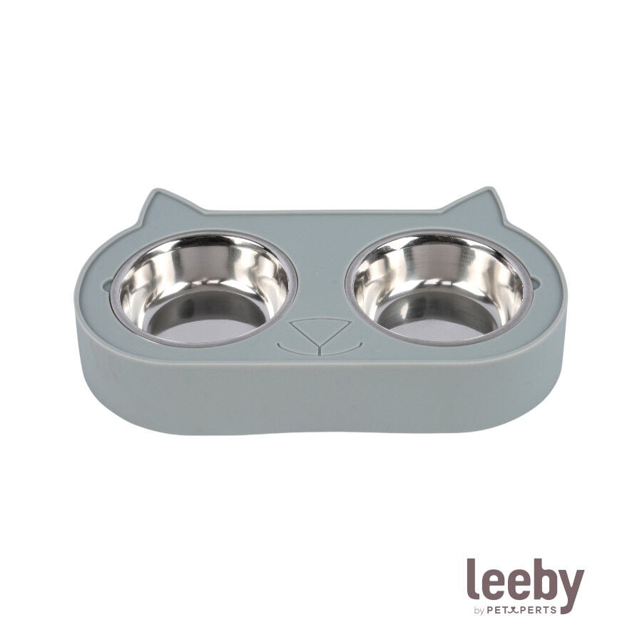 Leeby Comedero Doble de Acero Inoxidable Color Verde para gatos, , large indicador imagen numero 2