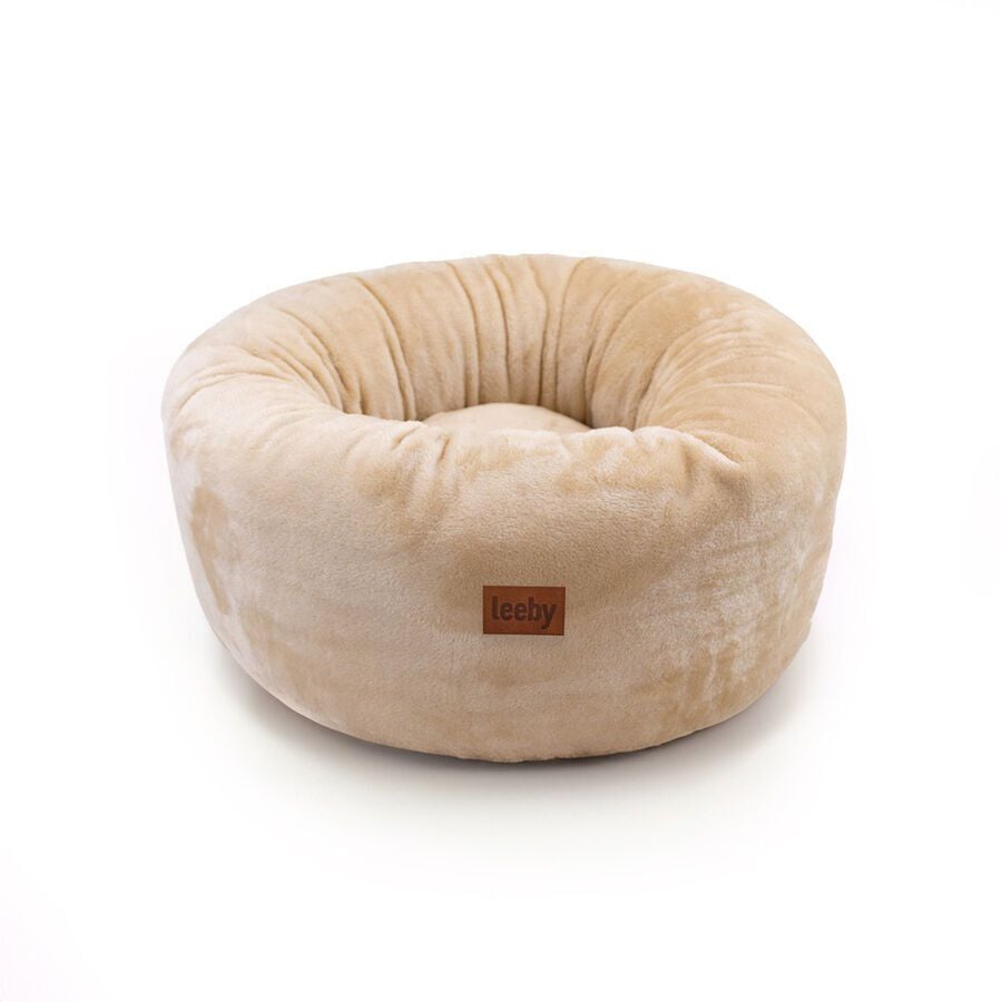Leeby Cama Donut Premium Desenfundable de Terciopelo Blanco para gatos, , large indicador imagen numero 1