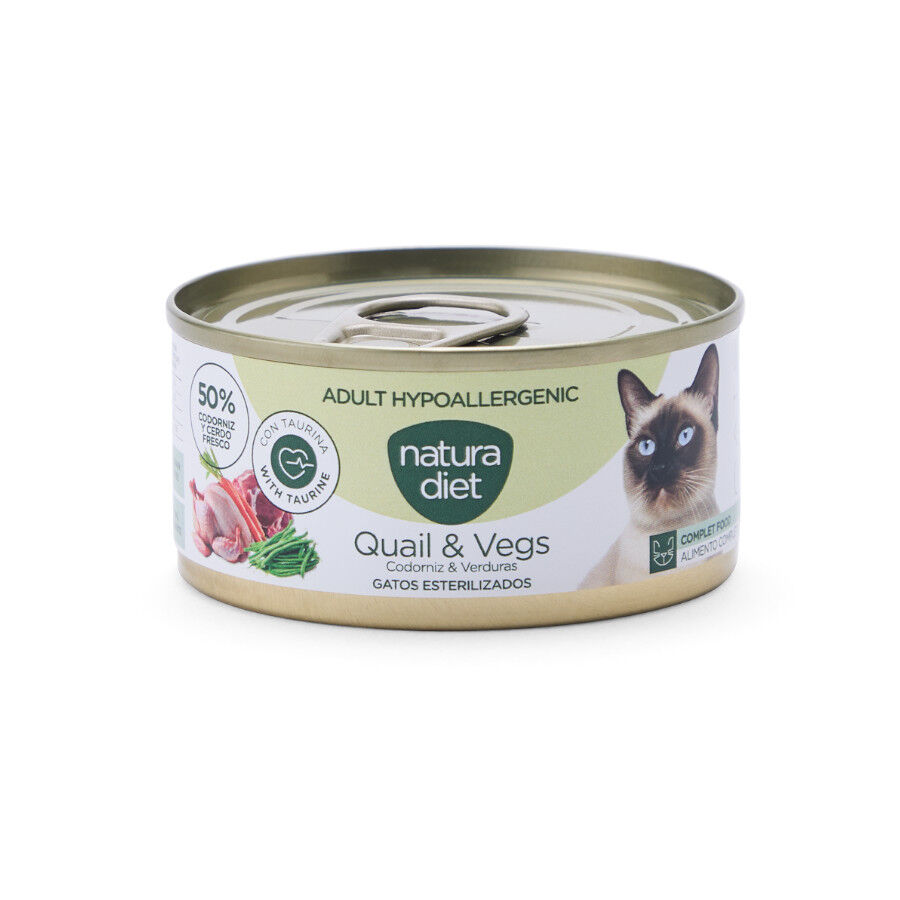 Natura Diet Adult Hypoallergenic Codorniz y Verduras lata para gatos