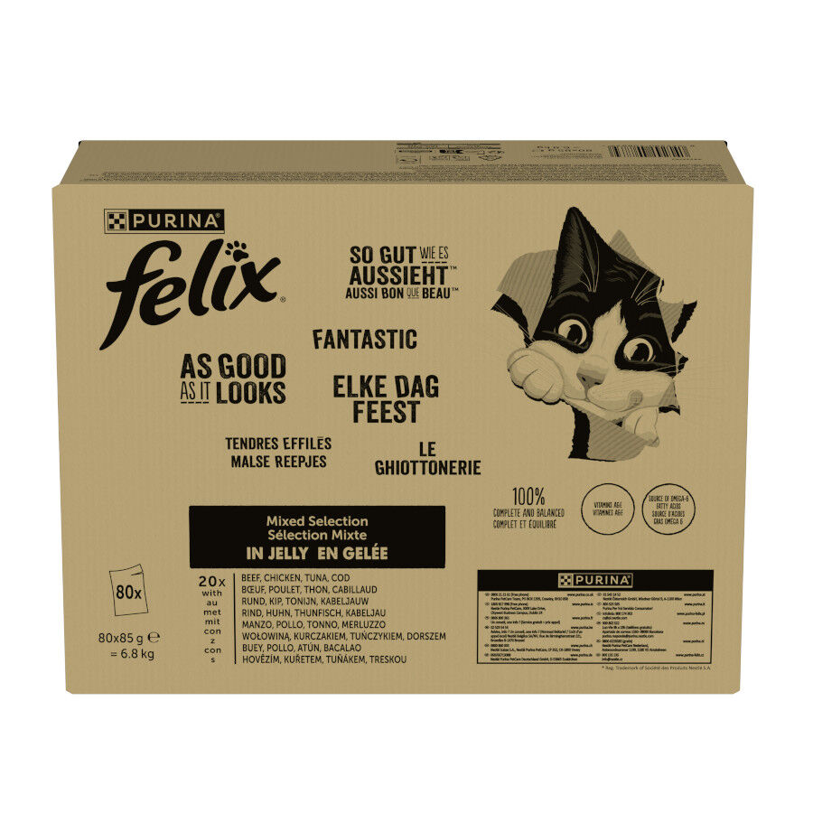 120 sobres x 85 g Felix Fantastic Mix Carne Gelatina sobre para gatos, , large indicador imagen numero 2