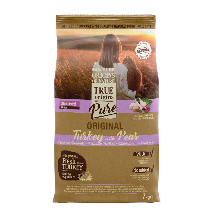 7 kg True Origins Pure Adult Sterilised Pavo pienso para gatos, , large indicador imagen numero 1