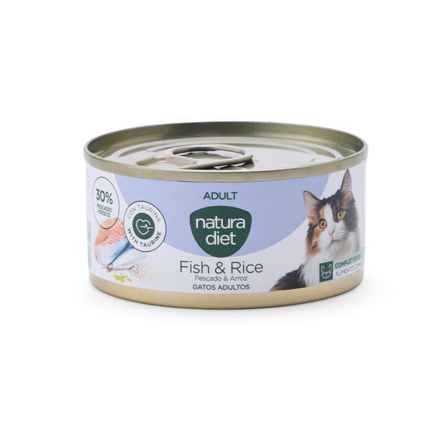 85 g Natura Diet Adult Pescado y Arroz lata para gatos, , large Imagen numero 1
