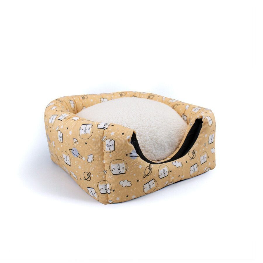 Leeby Cama Cueva Estampado C&oacute;mic Amarillo para gatos, , large Imagen numero 6