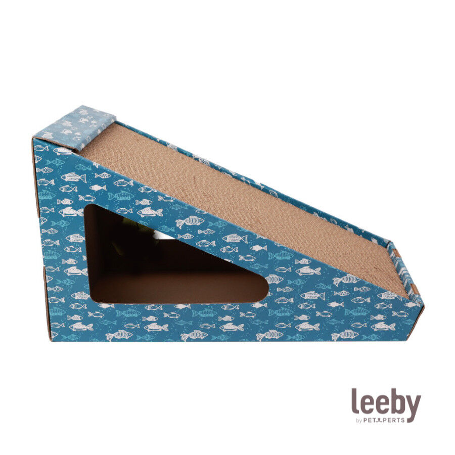 Leeby Walter rascador de cart&oacute;n horizontal con bola y estampado de peces para gatos