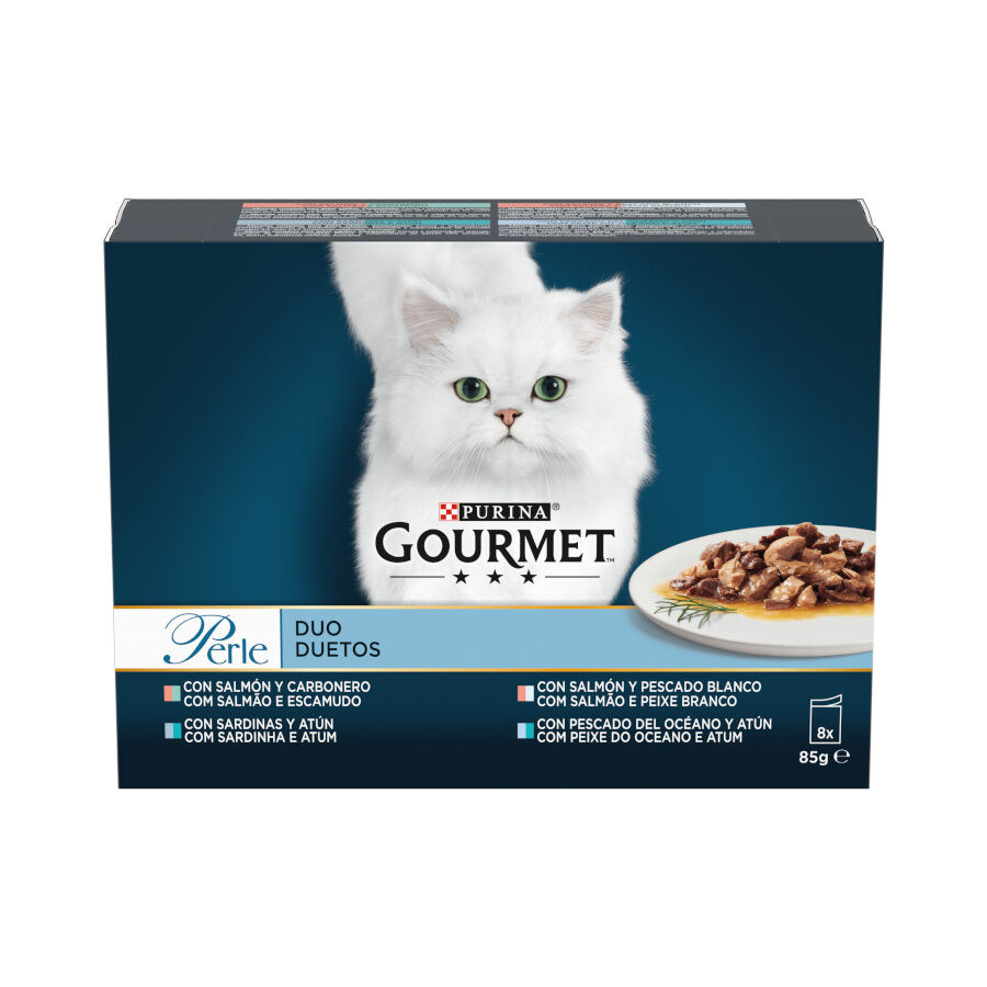 8 sobres x 85 g Gourmet Perle Duo Finas L&aacute;minas con Pescados en Salsa sobre para gatos &ndash; Pack, , large indicador imagen numero 1