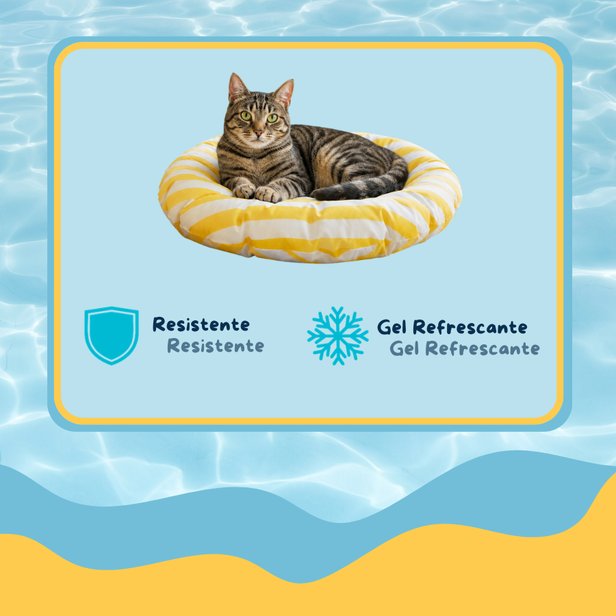 Summer Vibes Cama Redonda Refrescante Amarilla para gatos, , large indicador imagen numero 3