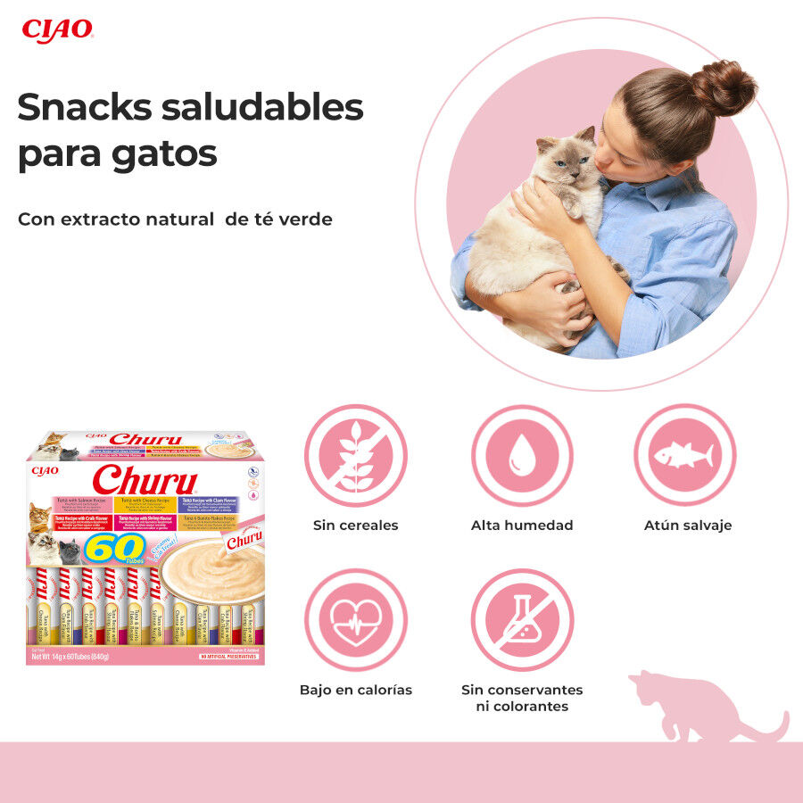 60 sobres x 14 g Churu Variedades de At&uacute;n Snack L&iacute;quido para gatos, , large indicador imagen numero 2