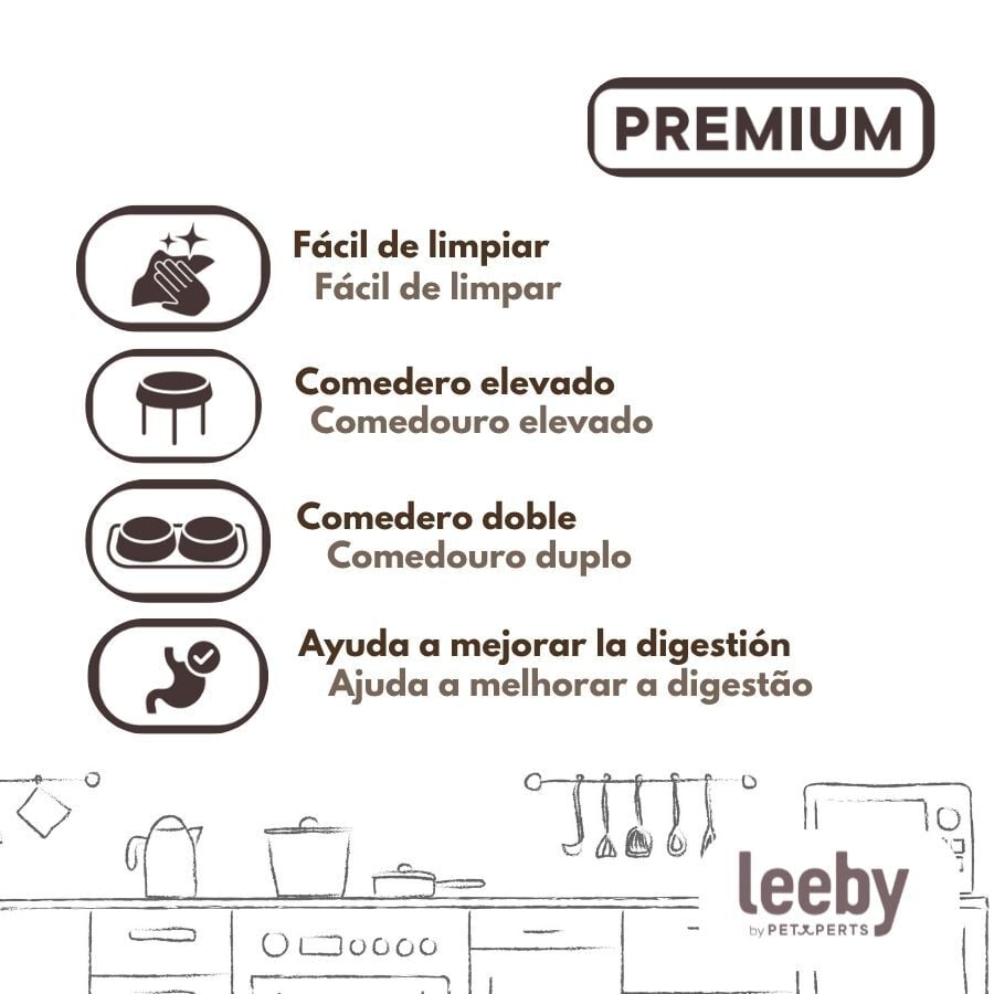 Leeby Comedero Doble de Cer&aacute;mica con Soporte de Madera para perros, , large indicador imagen numero 5